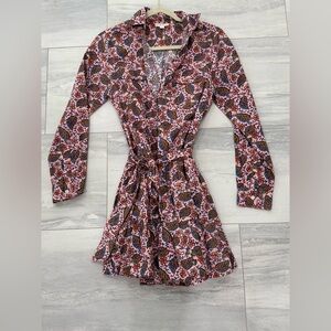 Roller Rabbit Pink Floral Wrap Dress with Multicolor Print